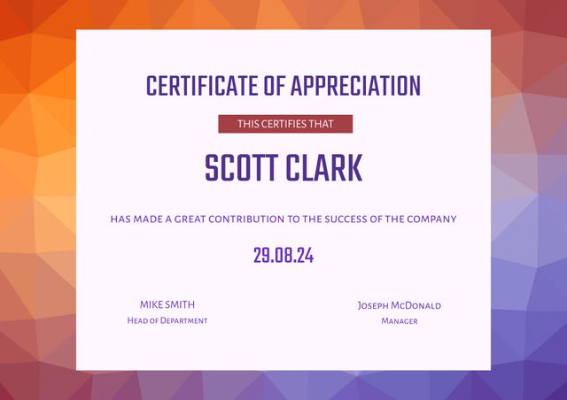 Vibrant Certificate of Appreciation Template - Download Free Stock Templates Pikwizard.com