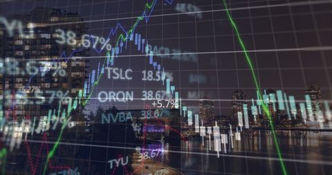 financial technology overlaying bustling cityscape at night - Download Free Stock Images Pikwizard.com