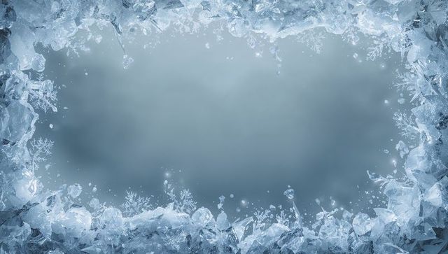 Framing misty blue-gray center with ice crystal border for winter background and cards
