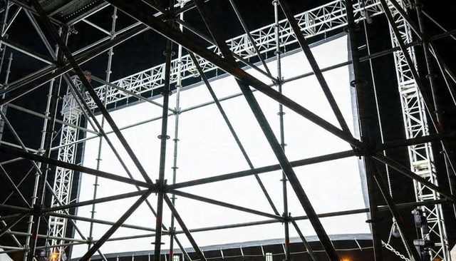 Framing blank led screen with metal scaffolding and truss for concert stage backdrop