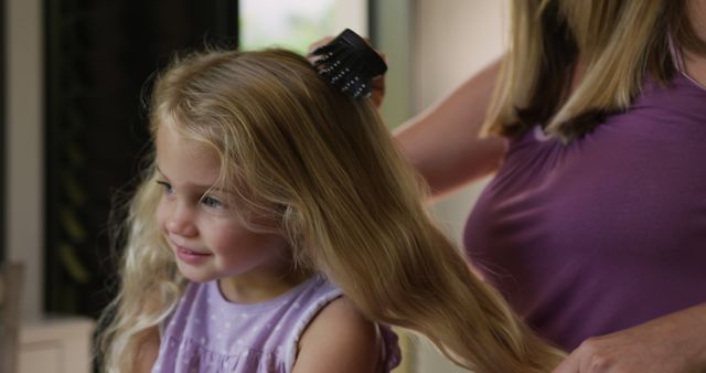 Mother Brushing Daughter's Long Blonde Hair at Home - Download Free Stock Images Pikwizard.com