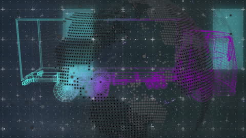 Futuristic Digital Truck with Globe and Glitch Effects