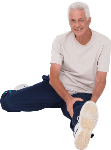 Senior Man Stretching Leg on Transparent Background