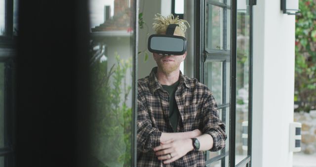 Man Enjoying Virtual Reality Experience at Home - Download Free Stock Images Pikwizard.com