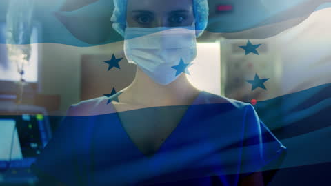 Honduran Surgeon with Flag Overlap in Medical Setting