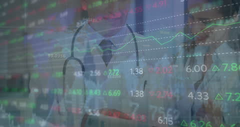 Doctors Analyzing Financial Trends in Stock Market Interface