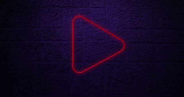 Red Neon Play Button Icon on Dark Brick Background - Download Free Stock Images Pikwizard.com