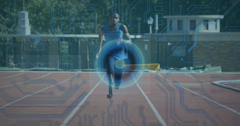 Digital Integration in Sports: Disabled Runner with Technology Overlay - Download Free Stock Images Pikwizard.com