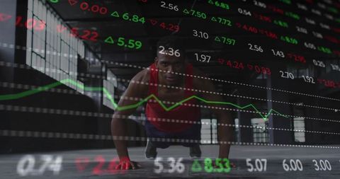 Man Pushing Fitness to Limit with Stock Market Overlay