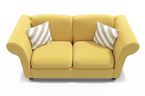 3d illustration of cozy yellow sofa with cushions and transparent background
