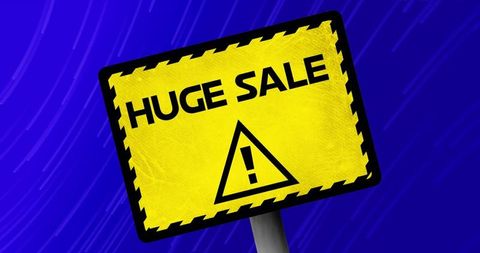 Yellow Huge Sale Banner with Exclamation Mark Sign