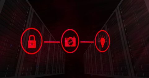 Red Digital Network Icons in Server Environment