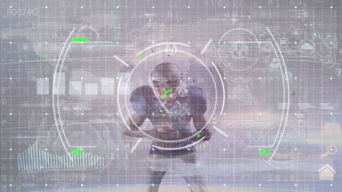 American Football Player with Digital Data Overlays