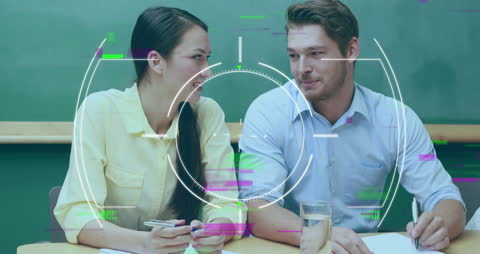 Digital Scan Animation on Business People in Meeting