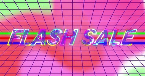 Neon Flash Sale with Holographic Text Over Retro Grid Plane