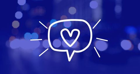 Heart icon with blurred urban cityscape background