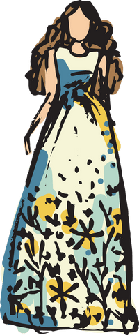 Elegant woman in floral dress on transparent background