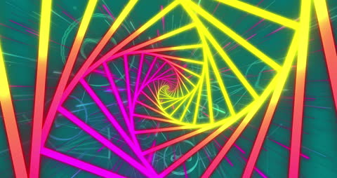 Neon Spiral Tunnel with Digital Graphics Influence
