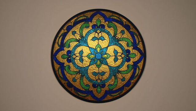 Circular Wall Hanging with Enamel Floral Pattern in Modern Decor Style