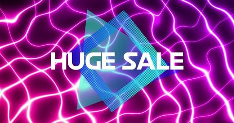 Huge Sale Promotion Over Vibrant Neon Square Background