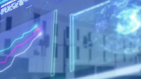 Futuristic Data Interface Overlaying Urban Skyline