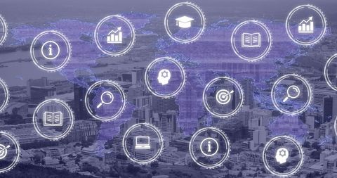 Global Business Digital Interface Overlay Cityscape - Download Free Stock Images Pikwizard.com