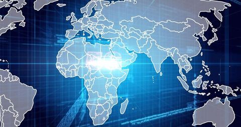 Futuristic Digital World Map Highlighting Northeast Africa with Holographic Blue Grid