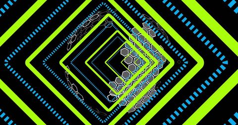 Abstract Digital Tunnel with Illuminated Geometric Patterns