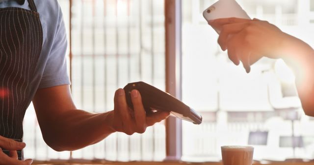 Customer Using Smartphone for Contactless Payment at Coffee Shop - Download Free Stock Images Pikwizard.com