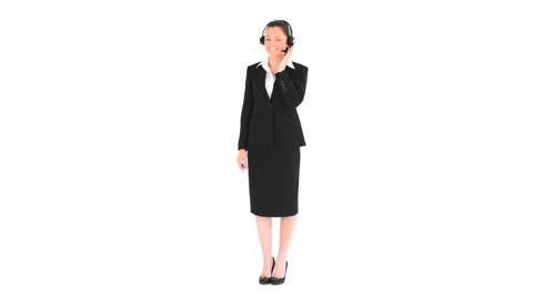 Businesswoman with Headset Providing Customer Service Solutions