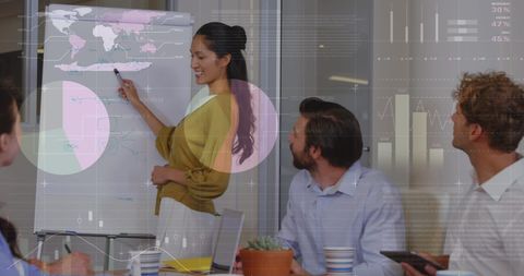 Collaboration Meeting with Digital Infographic Overlay