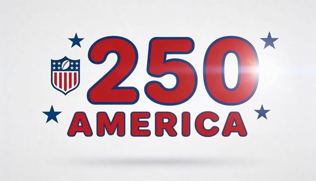 Patriotic 250 america celebration logo shield and stars red blue retro bold typography