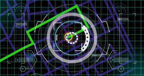 Futuristic Dashboard with Green Digital Interface and Data Trend