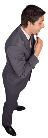 Caucasian Businessman Standing Pondering on Transparent Background