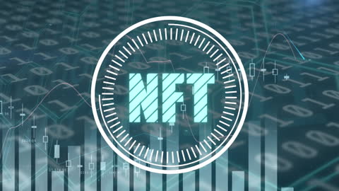NFT Concept Overlayed on Data and Market Graphs Animation