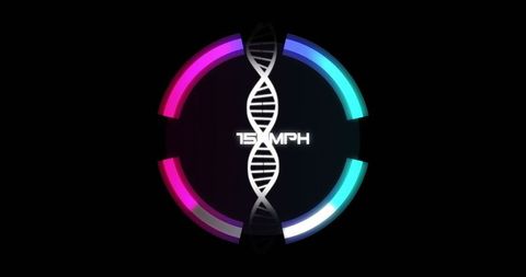 Futuristic dna strand over speedometer concept on black background