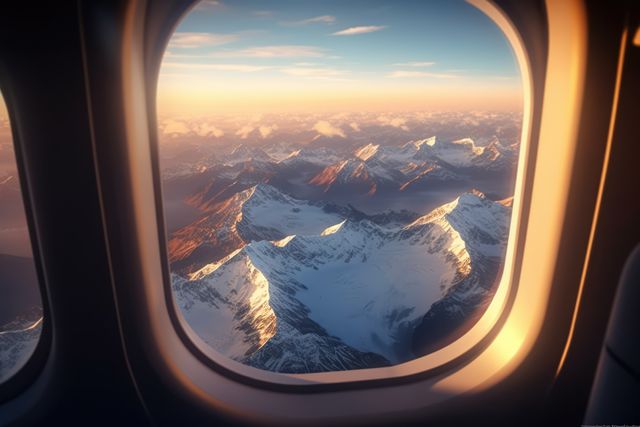 Aerial View of Snow-Capped Mountains from Airplane Window at Sunrise - Download Free Stock Images Pikwizard.com