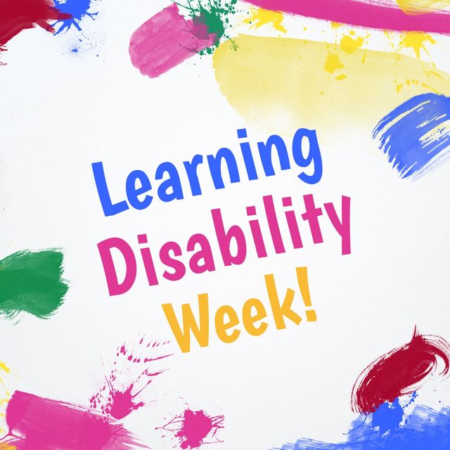 Digital composite of learning disability week text and colorful abstract pattern on white background. creative, education and awareness concept.