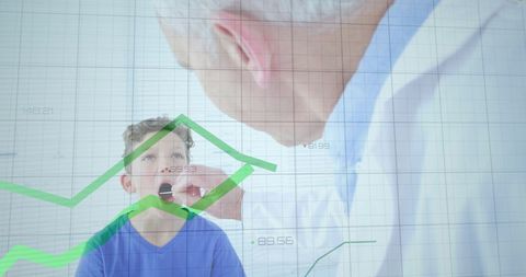 Doctor Caring for Young Patient While Analyzing Data