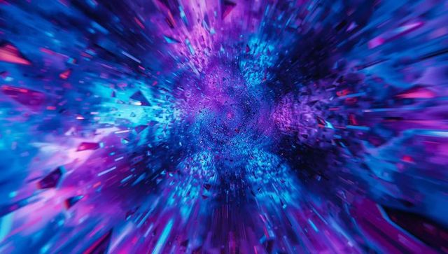 Colorful geometric shard explosion in digital vortex