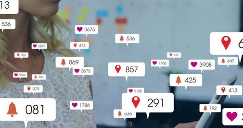 Woman Interacting with Social Media Metrics in Modern Interface