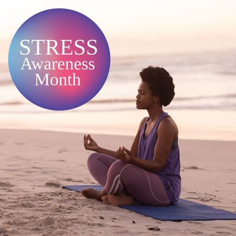 Woman Practicing Yoga on Beach for Stress Awareness Month