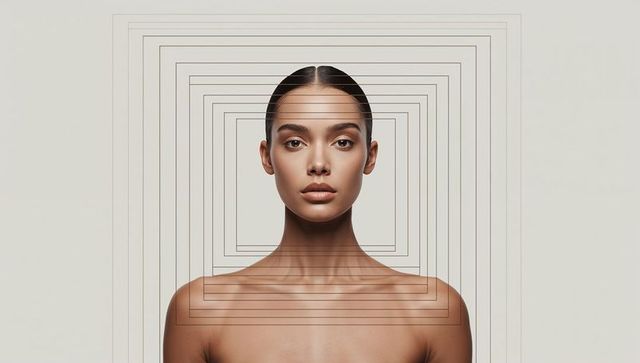 Minimalist geometric portrait hispanic model with concentric rectangles for beauty concept