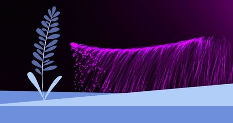 Abstract blue plant with pink light trails on black background