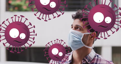 Man Wearing Face Mask Amid Viruses Animation