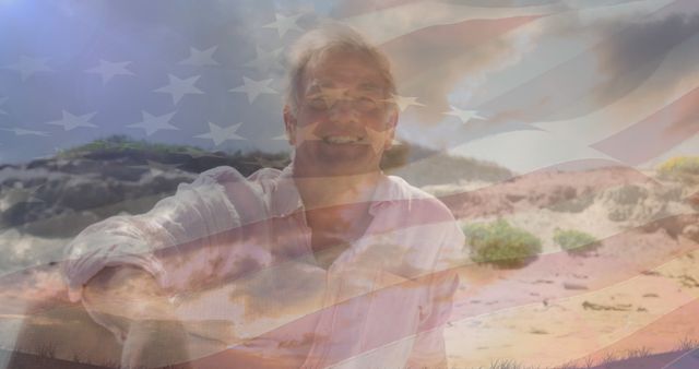 Smiling Man Outdoors with Overlay of United States Flag - Download Free Stock Images Pikwizard.com