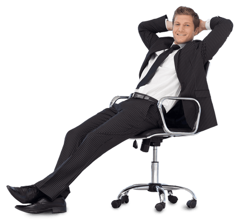 Confident Young Businessman Relaxing in Office Chair Transparent Background