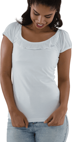 Transparent Image of Smiling Woman Wearing White Shirt