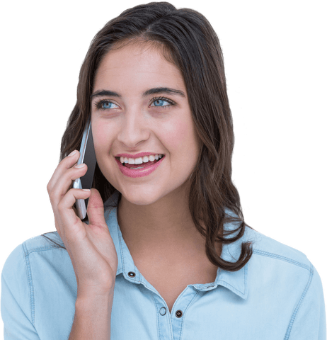 Transparent Background Happy Woman with Smartphone