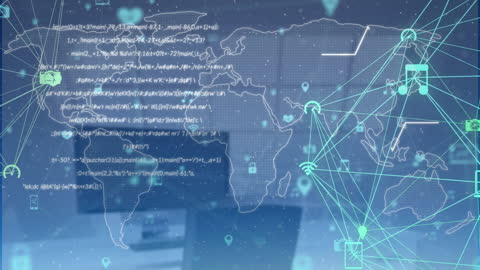 Digital Data Networking Over World Map with Icons